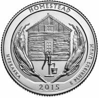 (026s, Ag) Монета США 2015 год 25 центов "Гомстед"  Серебро Ag 900  PROOF